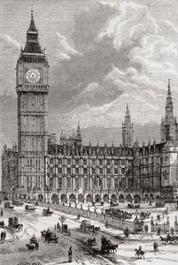 Big Ben és a Parlament háza, London, Anglia, itt látható a 19. században. alkotó: . .