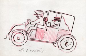Autó sofőrrel. 1910 körül (rajz) alkotó: . .