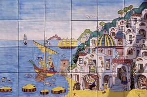 Kerámia festett csempe, Positano, Amalfi-part, Campania, Olaszország