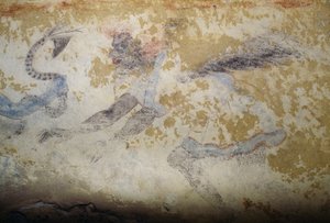 Démon, freskó, Kék démonok sírja, Tarquinia nekropolisza (UNESCO világörökségi lista, 2004), Lazio, Olaszország, etruszk civilizáció, Kr.e. 5. század (fotó)