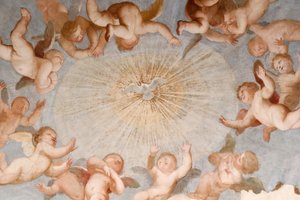 A szent szellem galambja. Friss. A Santissima Annunziata del Vastato-bazilika. Genova. Olaszország. alkotó: . .