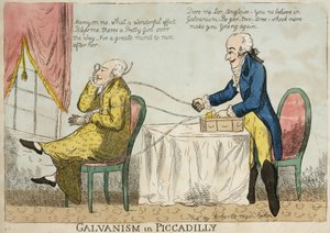 Elektroterápia „Galvanizmus a Piccadillyben”, 1800 körül alkotó: Frederick (attr. to) Barnard