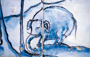 Elefánt, azulejos csempe, Fronteira márki palotája, Lisszabon, Portugália, Részlet