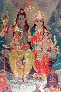 Shiva Isten és Parvati istennő fiukkal Ganesha. alkotó: . .
