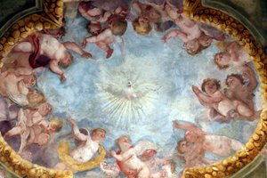 Szentlélek és angyalok. Friss. Santa Maria delle Vigne bazilika. Genova. Olaszország. alkotó: . .