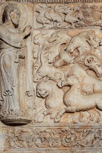A San Zeno Maggiore portál alacsony domborműve. Verona alkotó: . .