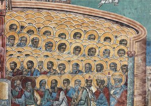 Kolostor (manastirea Voronet). A templom. Külső. Falfestmények. Nyugati oldal. Részlet. alkotó: . .