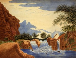 Hegyi jelenet és Vízkerék, 1820-70 körül (akvarell papíron) alkotó: . .