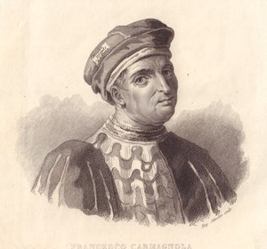 Francesco da Bussone olasz katonai vezető, más néven Carmagnola (1380-1432) portréja, E Silvestri rézmetszete festményről alkotó: William Walcutt