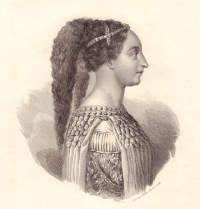 Isotta degli Atti olasz nemesnő (kb. 1432-1474) portréja, Caterina Piotti-Pirola rézmetsze alkotó: William Walcutt