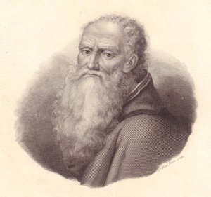 Bernardino Luini olasz festő (kb. 1481-1532) portréja, Caterina Piotti-Pirola rézmetszete Luini önarcképéről