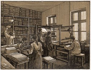 Nyomda Budapesten, Magyarország: borítás és könyvkészítés. Női munka. kb. 1910 (illusztráció) alkotó: . .