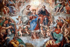 A Szűzanya koronázása. Freskó. San Donato templom. Genova. Olaszország. alkotó: . .