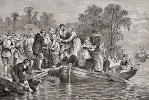 Tobacco Wives vagy Tobacco Brides érkeznek Jamestownba (Virginia, USA). alkotó: . .