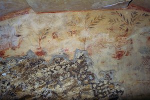 Fák, freskó, Kék démonok sírja, Tarquinia nekropolisza (UNESCO világörökségi lista, 2004), Lazio, Olaszország, etruszk civilizáció, Kr.e. 5. század (fotó) alkotó: Georg Carl Heinrich Dollmann