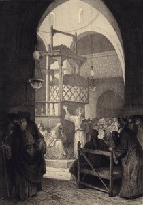 Jézus a zsinagógában alkotó: after Albert Robida