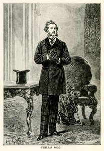 Phileas Fogg, Jules Verne (1828-1905) a világ körül nyolcvan nap alatt című művéből, Louis Dumont (sz. 1822) metszet, 1873