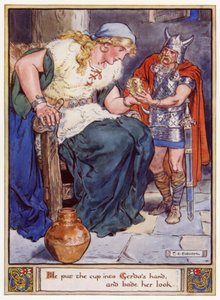 Gerdas kezébe tette a csészét, és ránézett alkotó: after Charles Edmund Brock