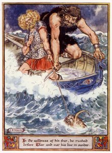 Félelme vadságában Thor elé rohant, és elvágta a kötélt alkotó: after Charles Edmund Brock