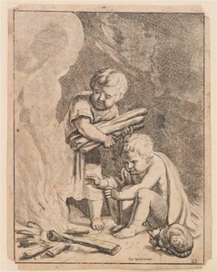 Tüzet gyújtó gyerekeknek alkotó: after Cornelis Holsteyn