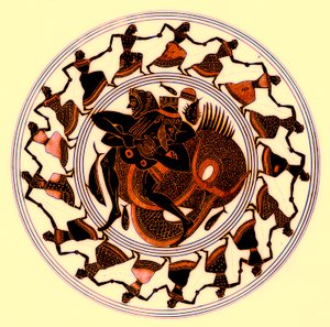 Héraklész birkózik Tritonnal, illusztráció J. E. Harrison és D. S. MacColl görög vázafestményeiből, 1894-ben (digitálisan javított kép)