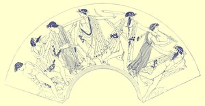 Brygos Revel, illusztrációja J. E. Harrison és D. S. MacColl görög vázafestményeiből, 1894-ben (digitálisan javított kép)