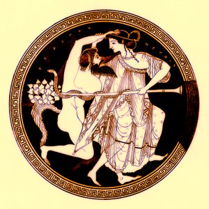 Satyr and Maenad, illusztráció a görög vázafestményekből, J. E. Harrison és D. S. MacColl, 1894-ben megjelent (digitálisan javított kép)