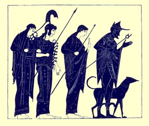 The Judgement of Paris, illusztráció a görög vázafestményekből, J. E. Harrison és D. S. MacColl, 1894-ben megjelent (digitálisan javított kép)