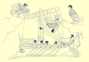 Ulysses and the Sirens, illusztráció a görög vázafestményekből, J. E. Harrison és D. S. MacColl, 1894-ben megjelent (digitálisan javított kép)