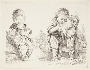 Gyermek ül egy rög a föld és a kis tejivók alkotó: after Francois Boucher