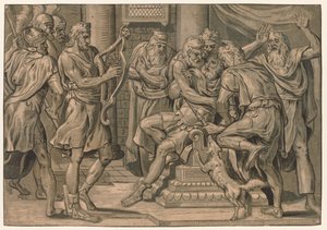 Dávid hárfán játszik Saul előtt alkotó: after Frans Floris
