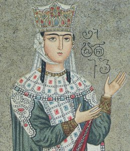 Thamar királynőt (1184-1213) és apját, III. Grigori királyt (1156-1184) ábrázoló freskó részlete alkotó: after Georgian School
