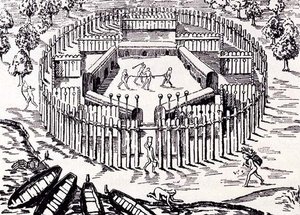 Guarani falu, a Gottfrieds Historia Antipodum kocsmából. 1655-ben, The Romance of the River Plate, 1. évf. Én, W. H. Koebel, 1914