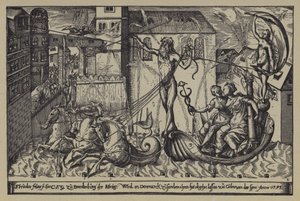 Tűzijáték Brandenburg őrgrófjának Colln-i kastélyában a Spree-folyónál IV. Keresztény dán király látogatása alkalmából, 1595. október 10-én.