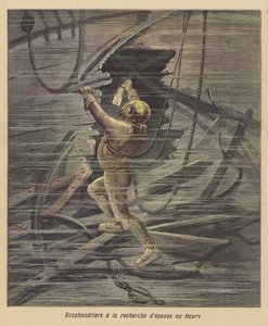 A búvárok egy roncsot keresnek Le Havre-ban alkotó: after Henri Meyer