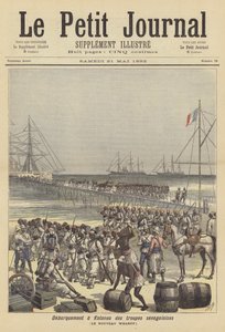 Szenegáli csapatok kiszállnak Cotonou új rakpartjánál, Dahomey államban