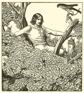 Sir Launcelot felmászik, hogy elkapja a sólymot alkotó: after Howard Pyle