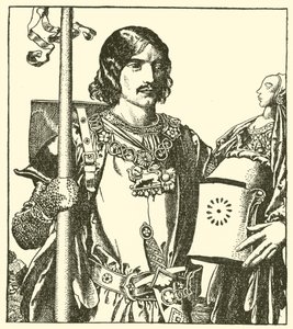 Sir Launcelot a tóból alkotó: after Howard Pyle