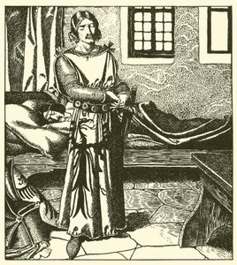 Sir Launcelot elveszi Sir Kay páncélját alkotó: after Howard Pyle
