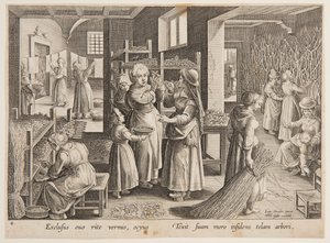 Eperfalevél etetése a selyemhernyóknak alkotó: after Jan van der Straet, called Stradanus