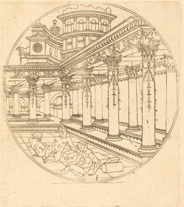 Három figura egy galériában alkotó: after Jean de Gourmont I