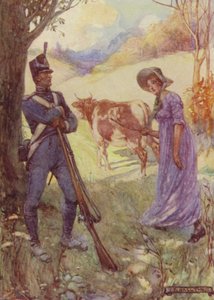 Laura Secord egy tehenet hajtott maga előtt, és átment az amerikai őrszemeken alkotó: after Joseph Ratcliffe Skelton