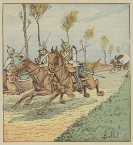 A frank gumiabroncsok által üldözött porosz cuirassiers alkotó: after Louis Charles Bombled