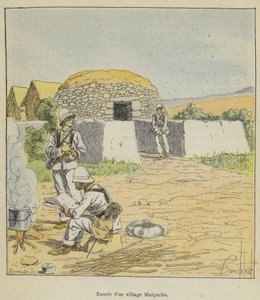 Bejárat egy madagaszkári faluba alkotó: after Louis Charles Bombled