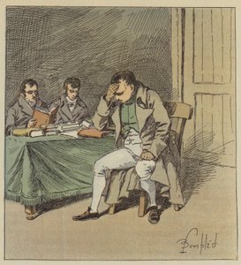 És Napóleon néhány pillanatig csendben maradt, fejét az egyik kezén támasztva. alkotó: after Louis Charles Bombled