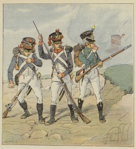 Fiatal gárda, 1806, hadköteles gránátos, tirailleur gránátos, szárnyvadász alkotó: after Louis Charles Bombled