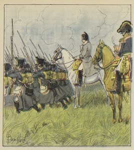 A császár a hadköteleseit szemléli a csatában alkotó: after Louis Charles Bombled