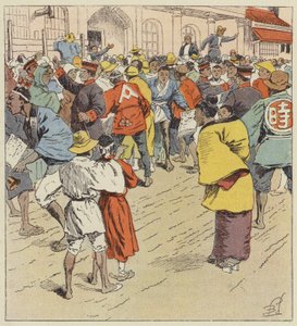 A háború hírére váró tömeg a Figi-Humpo előtt alkotó: after Louis Charles Bombled