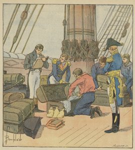 Az angol admirális leltárba veszi Napóleon poggyászát alkotó: after Louis Charles Bombled