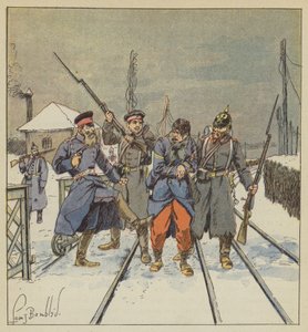 A megsebesült és fogságba esett Papot negyedmestert szégyenteljesen megverte egy porosz tiszt. alkotó: after Louis Charles Bombled